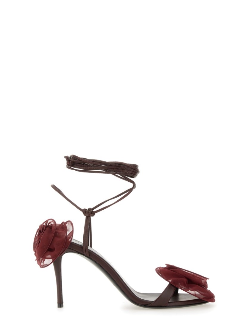 Magda Butrym Crochet Flower-embellished Lace-up Sandals In Burgundy