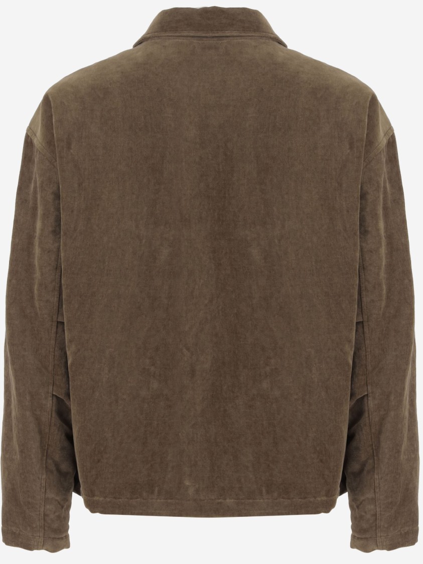 Giorgio Armani Cotton And Linen Jacket With Classic Shirt Collar And Hidden Button Closure In Brown