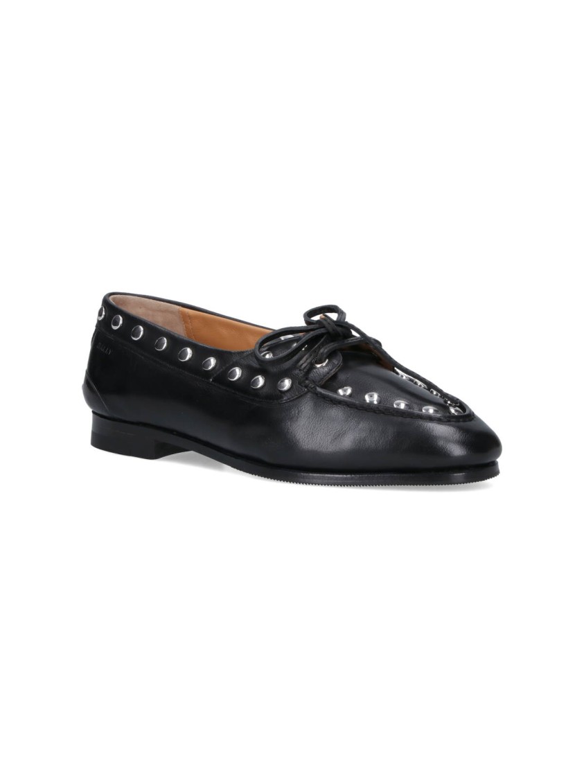 Bally Pointed Toe Slip-on Moccasins With Lace Closure In Black