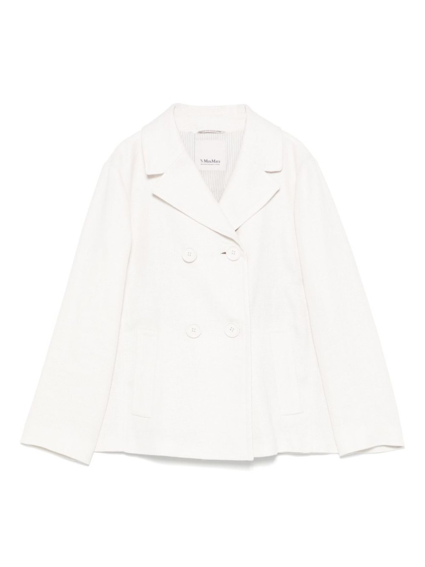 Max Mara Double-breasted Beige Jacket With Soft Linen Blend In White