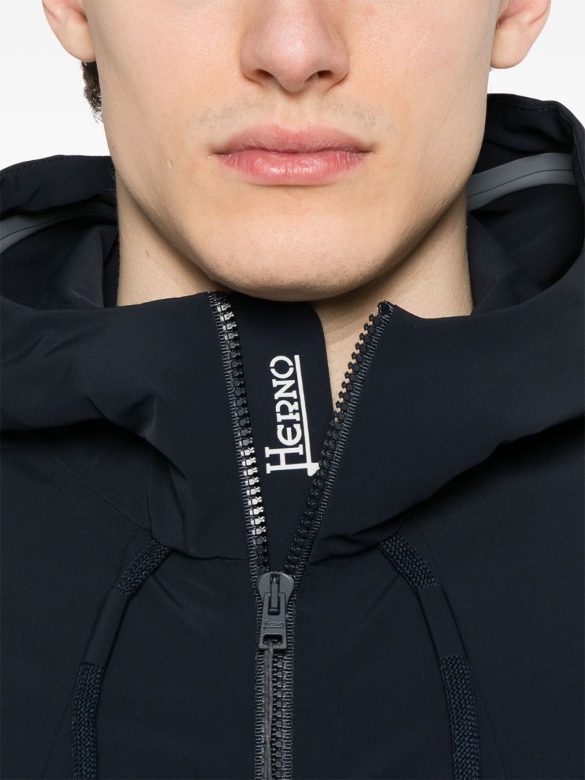 Herno Navy Blue Hooded Jacket With Double Bi-stretch Fabric