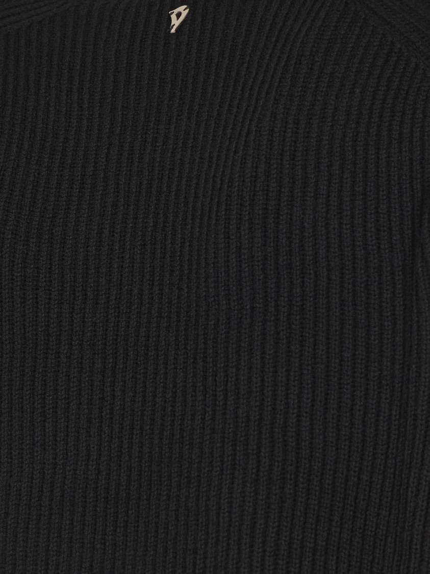 Dondup High Collar Sweater With Split Design And Textured Ribbing In Black