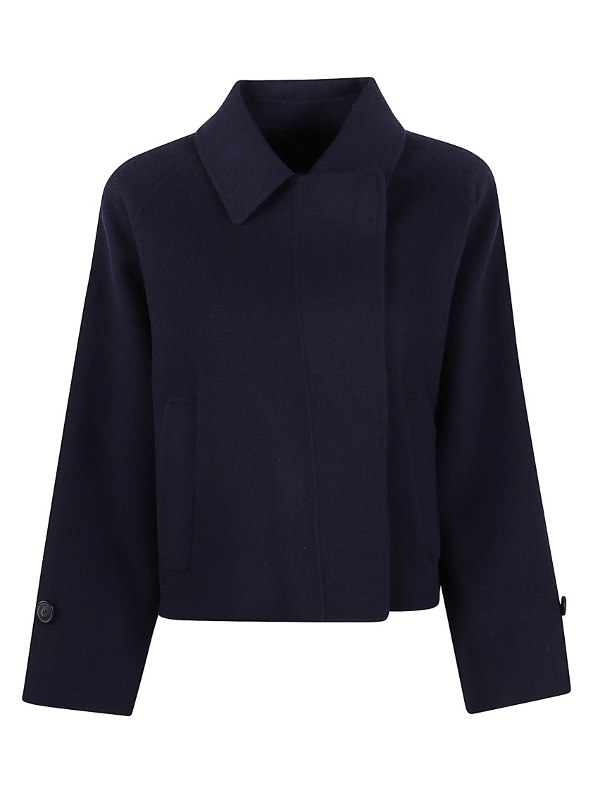 Max Mara Cropped Black Jacket With Classic Collar In Blue