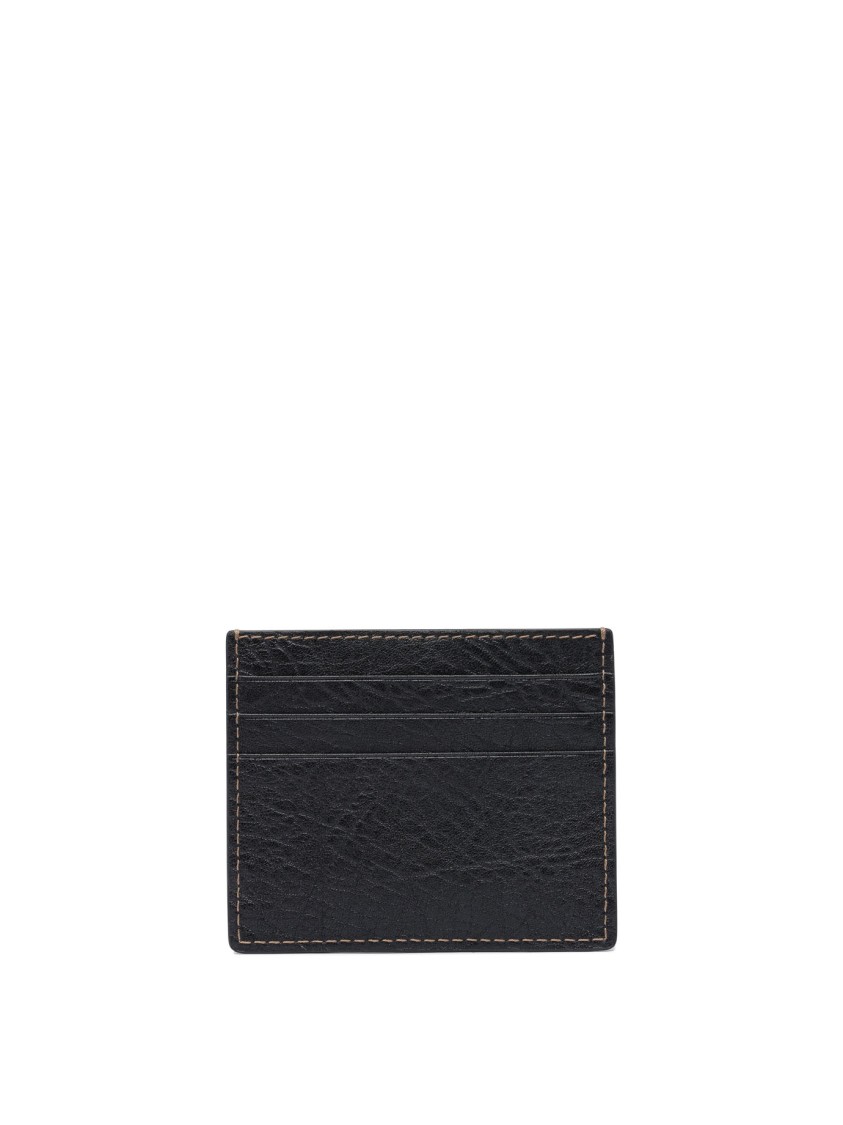 Brunello Cucinelli Black Leather Wallet With Textured Finish In Black