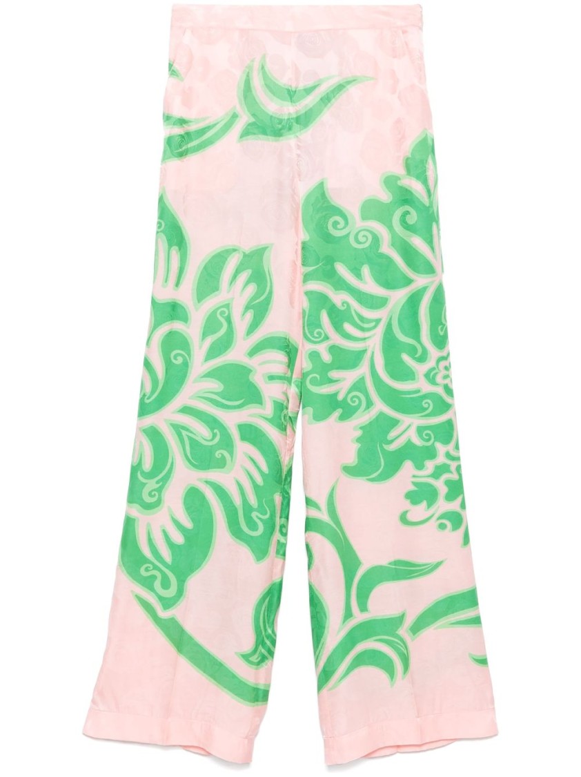 Etro Wide-leg Floral Pants In Viscose And Silk Blend In Green