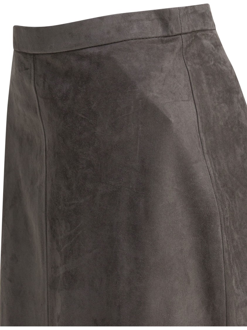 Max Mara Midi Grey Suede Skirt In Gray