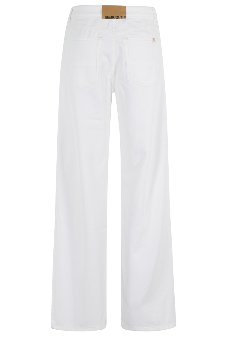 SEMICOUTURE SEMI COUTURE SARAH WIDE-LEG WHITE JEANS WITH BRANDED DETAILING