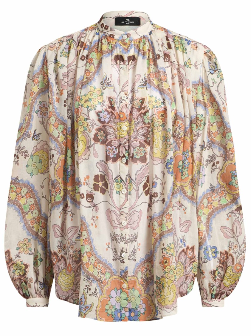 Etro Pleated Paisley Print Cotton Shirt In Multicolor