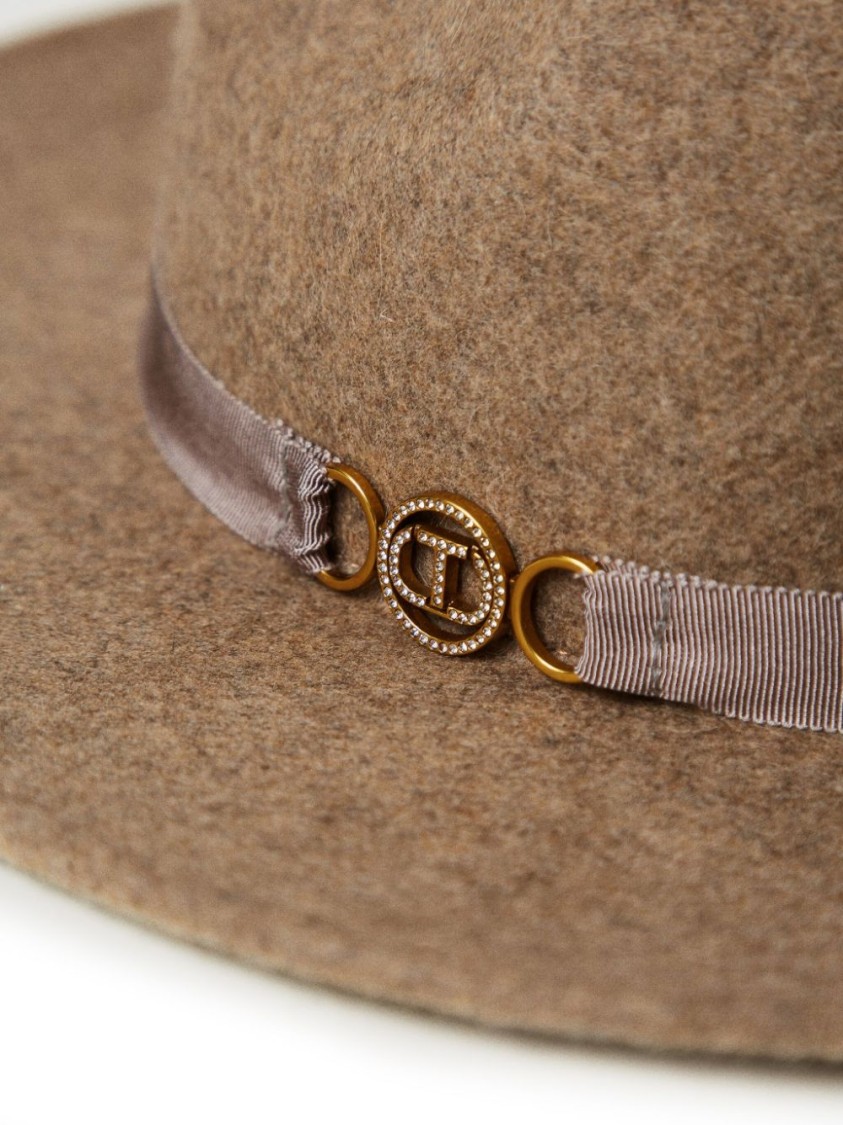 Twinset Twin-set Wide Brim Beige Wool Hat In Brown