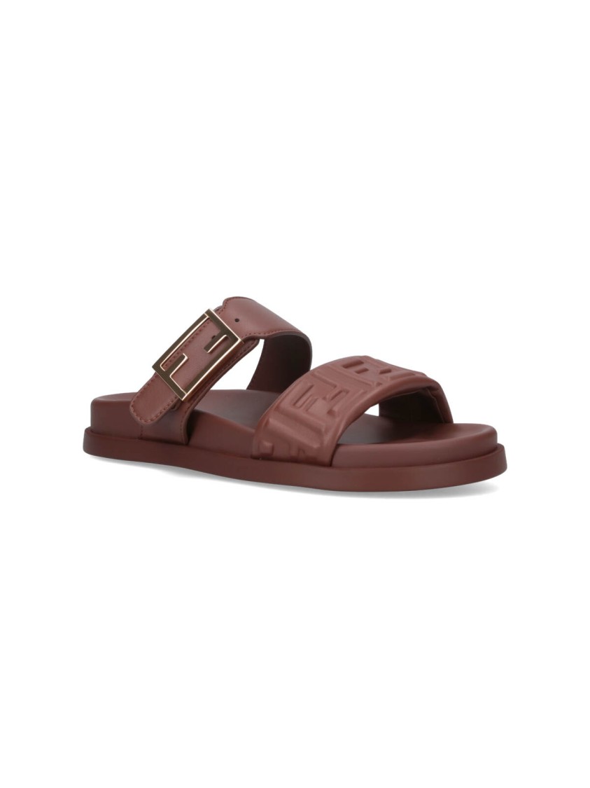 Fendi Feel Slide Sandals In Brown