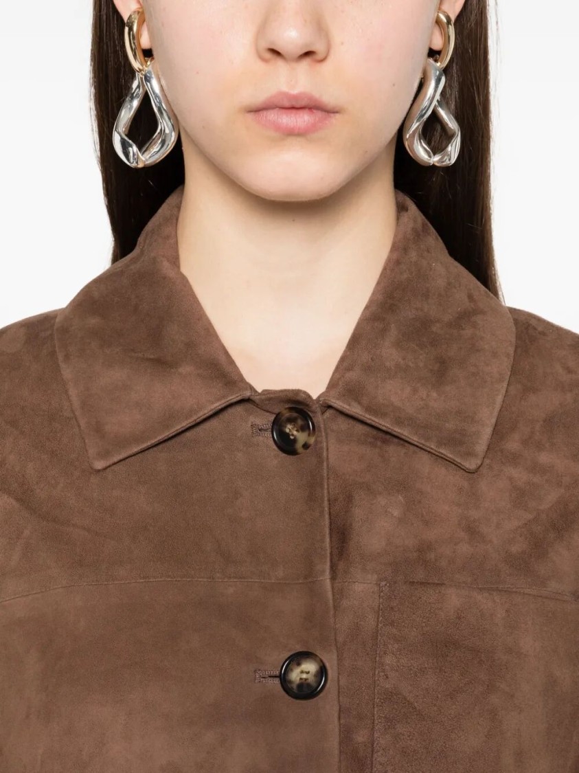 Max Mara Tailored Brown Lambskin Leather Jacket In Brown