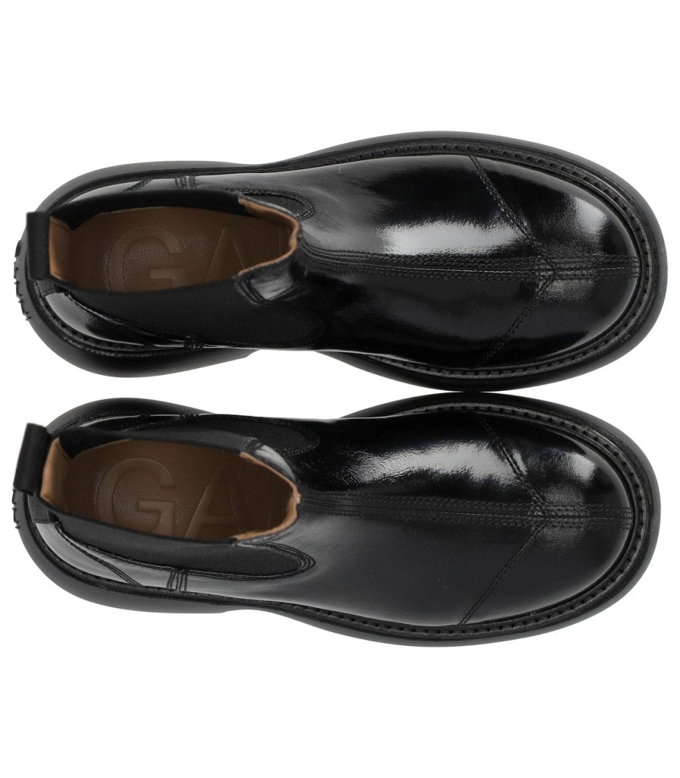 Ganni Black Naplack Mid Chelsea Boot In Black
