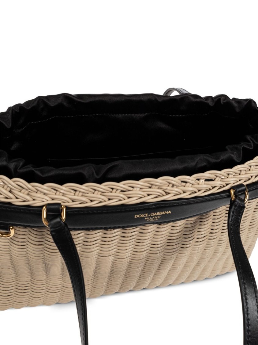Dolce & Gabbana Woven Structured Handbag With Black Leather Accents In Neutrals
