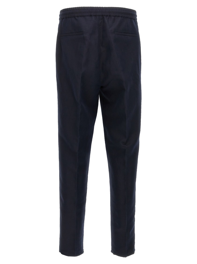 Brunello Cucinelli Men Leisure Fit Trousers In Virgin Wool Flannel With Drawstring And Double Darts In Blue