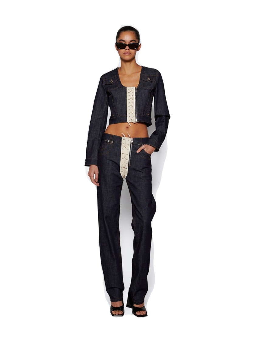 Shop Jean Paul Gaultier Cropped Indigo Denim Jacket In Blue
