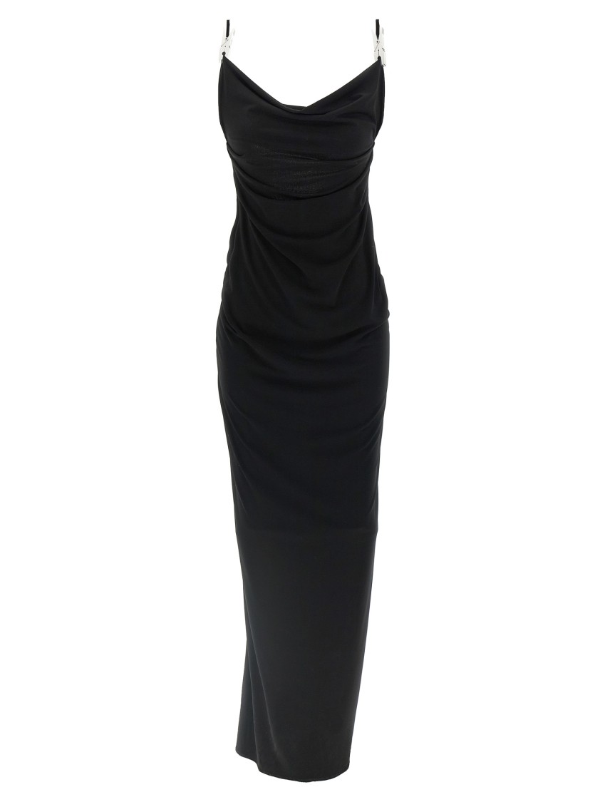 Coperni Stretch Jersey Maxi Dress With Decorative Clips In Black