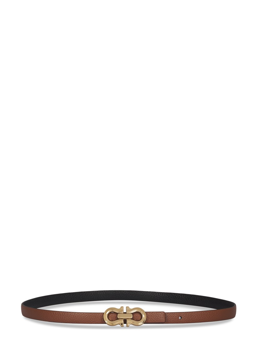 Ferragamo Reversible Cognac And Black Belt With Distinctive Gold Buckle In Brown