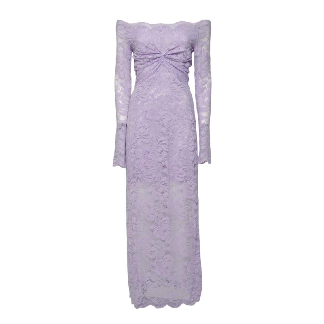 Rabanne Long Lilac Lace Dress Bardot Neckline In Purple
