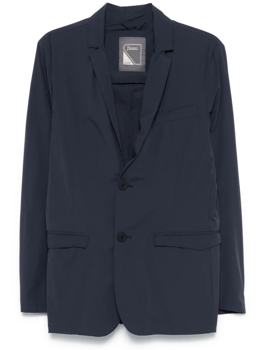 Herno Tailored Black Blazer With Notched Lapels In Blue