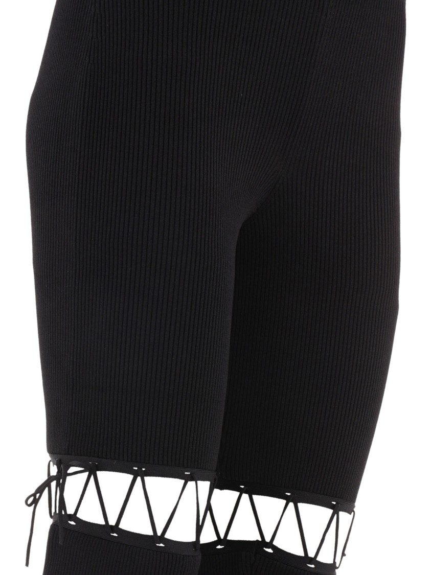 Nensi Dojaka Ribbed Waistband Flared Pant With Cut-out Lacing In Black