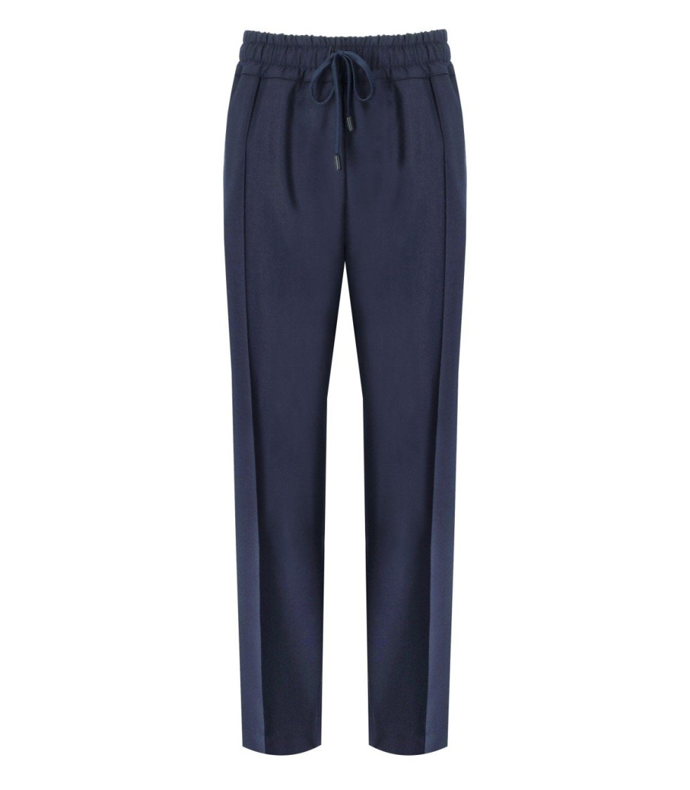 Cruna Midnight Blue Virgin Wool Trousers With Flap Pockets In Blue