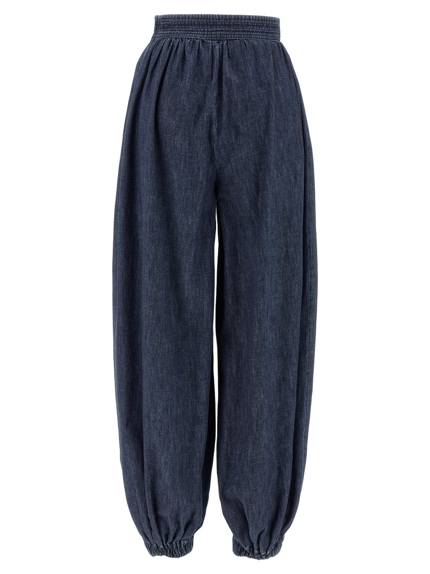 Valentino Garavani Balloon Fit Chambray Cotton Denim Pants In Blue