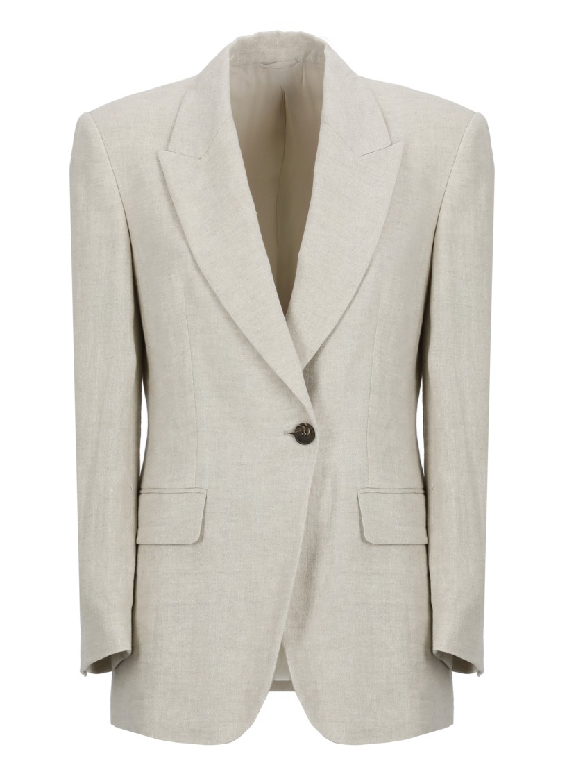 Brunello Cucinelli Ivory Linen Blazer In Neutrals
