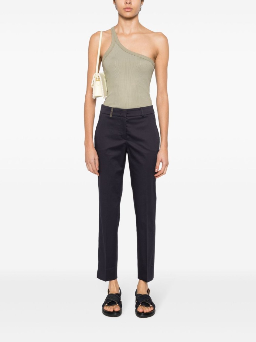 Peserico Tailored Navy Blue Trousers With Embossed Finish In Blue