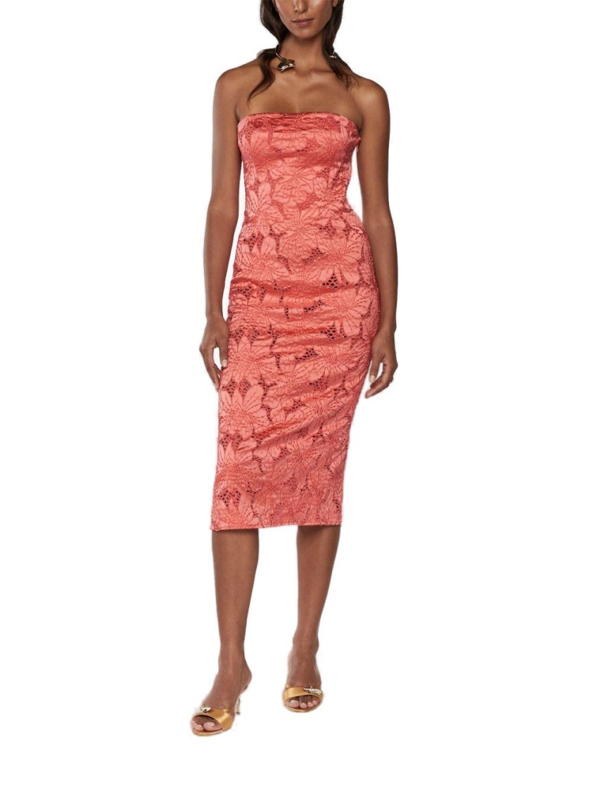 GENNY GENNY CORAL RED MIDI SHEATH DRESS