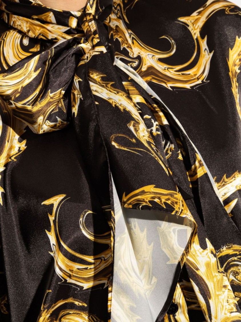 Shop Versace Jeans Couture Bow Satin Shirt In Black