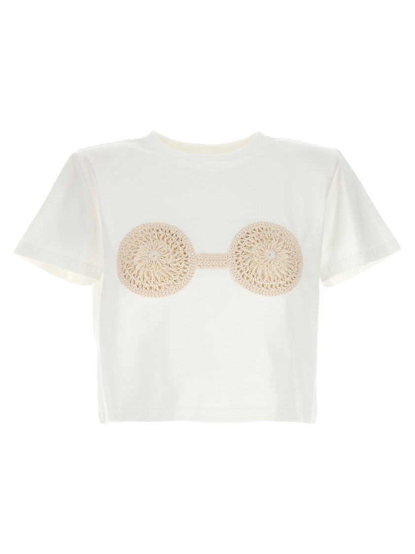 Magda Butrym Cropped Cotton T-shirt With Unique Front Embroidery