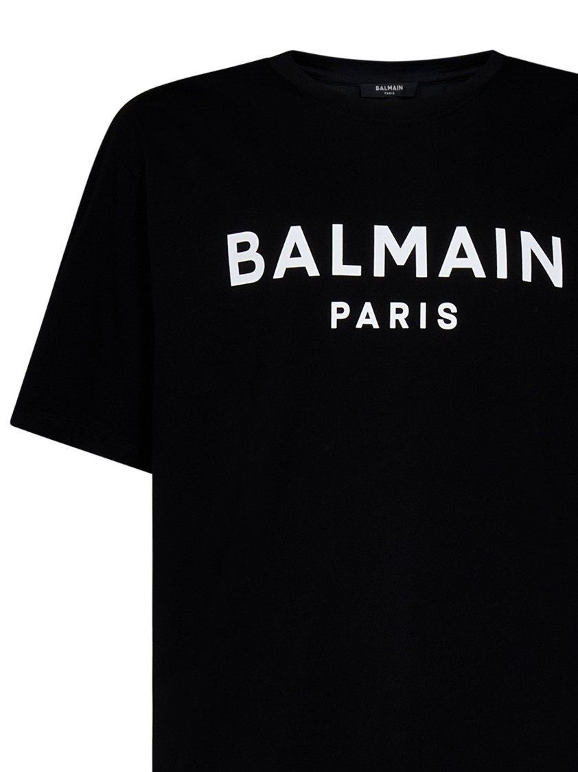 Balmain Black Crewneck T-shirt With Logo Lettering On The Front In Cotton Man