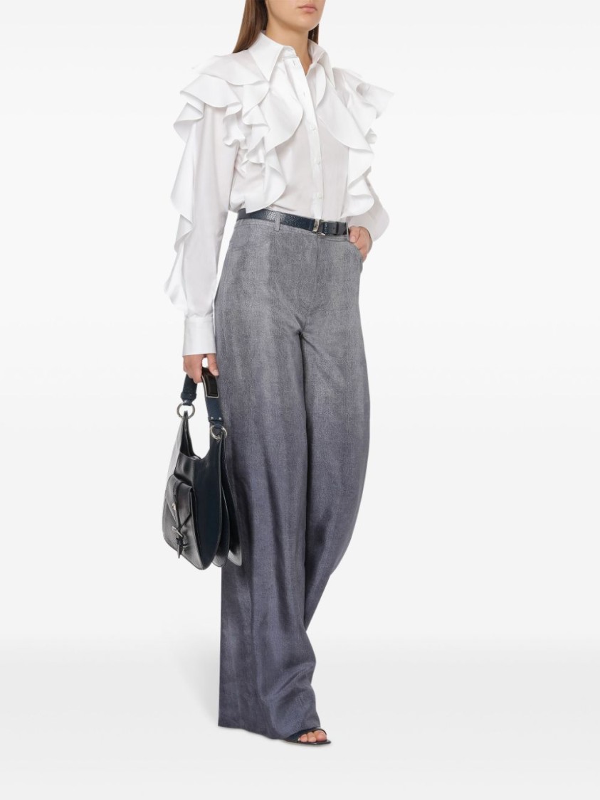 Alberta Ferretti Ruffled White Shirt With Dramatic Detailing In White