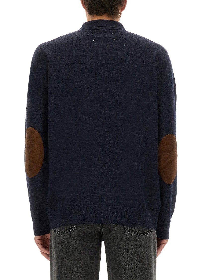 Maison Margiela Knitwear With Buttoned Collar And Elbow Patches In Black