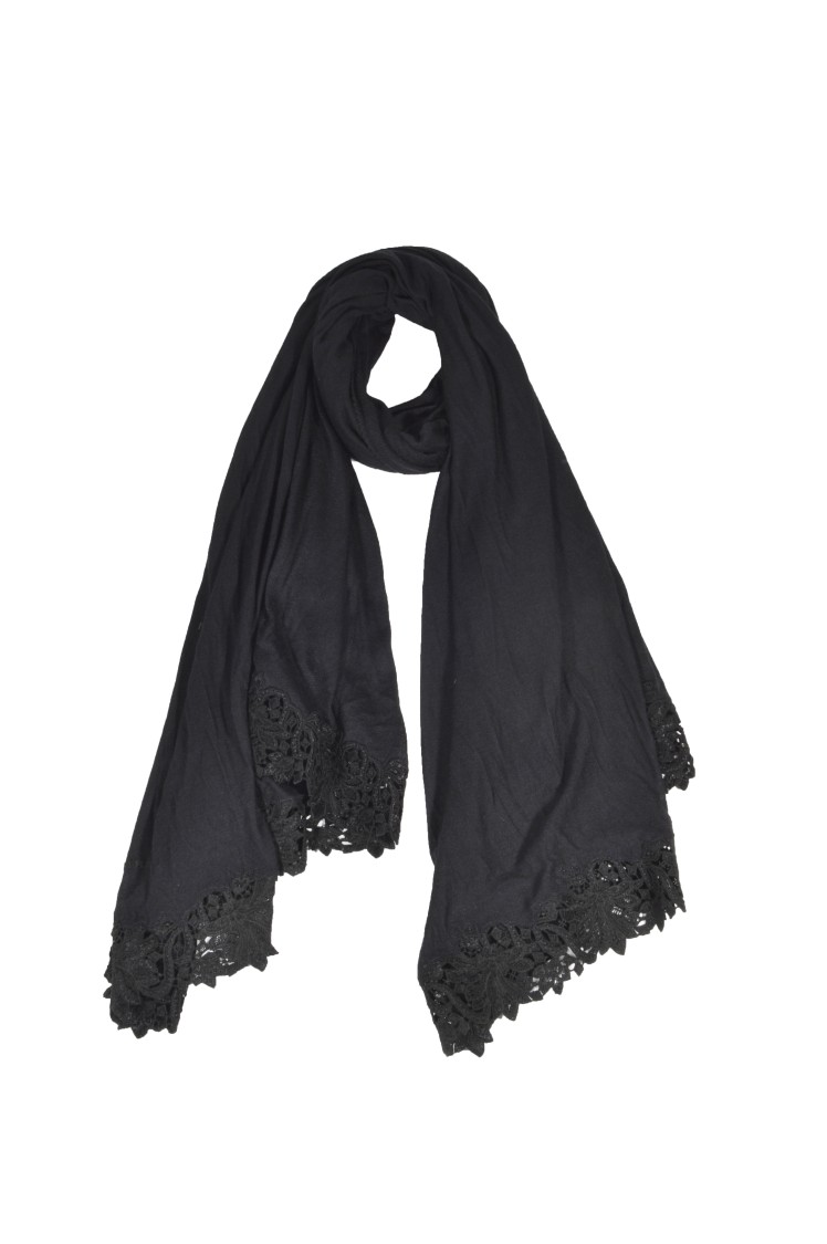 Ermanno Scervino Black Cashmere And Silk Stole With Embroidery