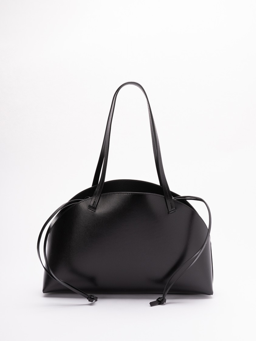 Jil Sander 'curve Medium' Black Shoulder Bag With Embossed Logo On The Front And Curved Design