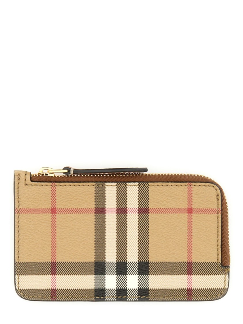 Burberry Beige Card Case With Check Motif In Eco Leather Woman In Brown