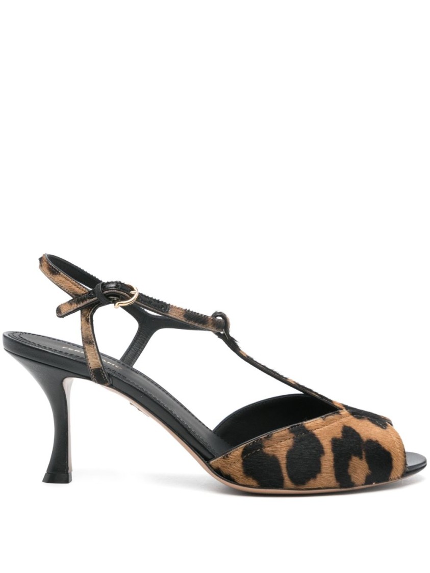 Ferragamo Salvatore  Open-toe Black Sandals With Leopard Print In Gray