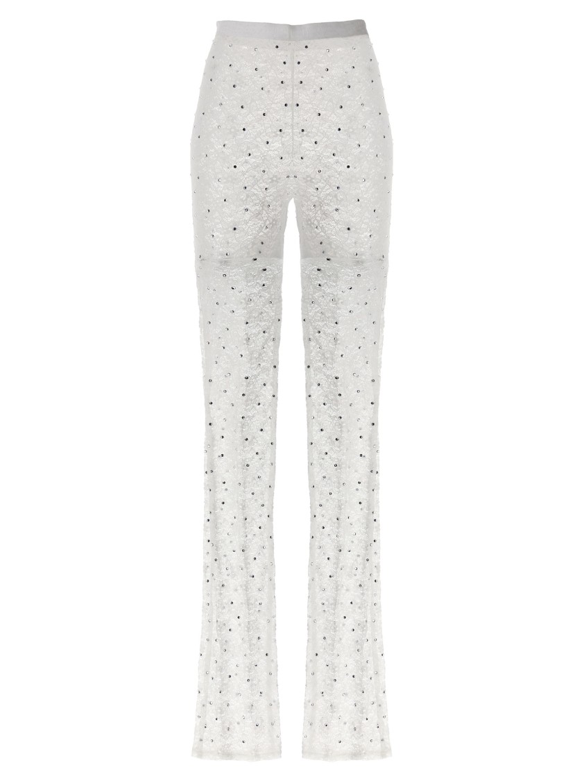 Alessandra Rich Rhinestone Lace Flared Leggings In White