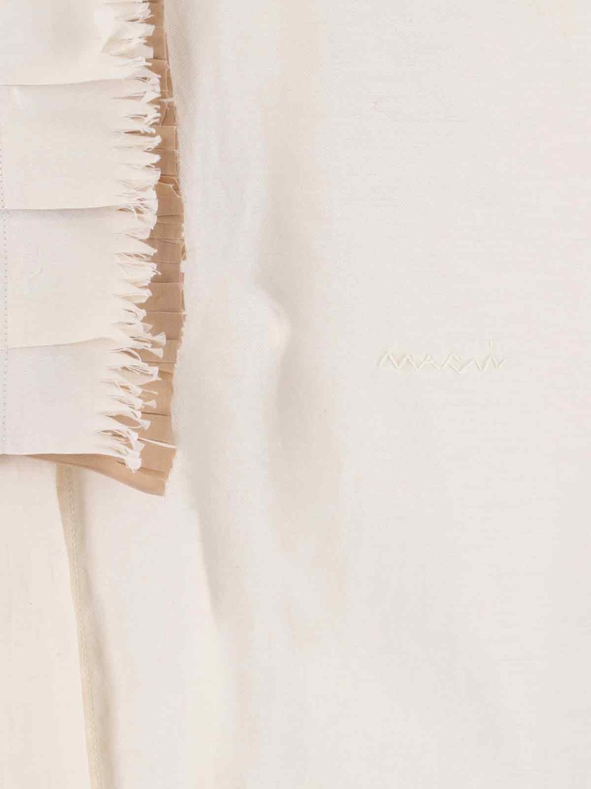 Marni Fringed Collared Top Long Sleeves In White