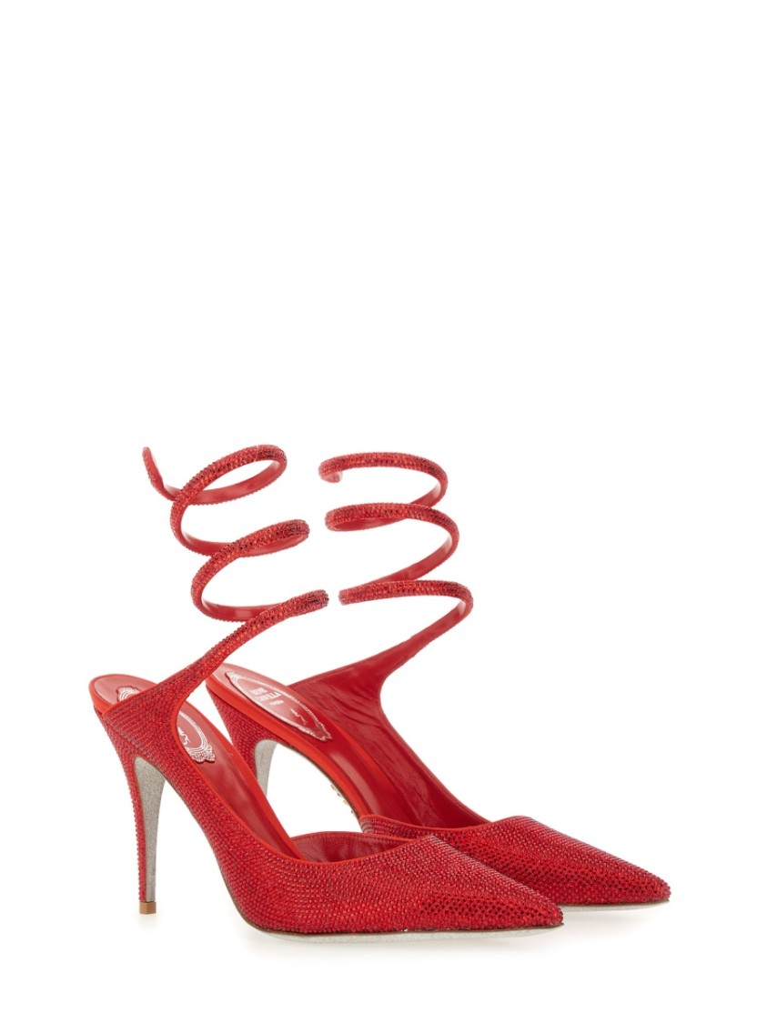 René Caovilla "cleo" Pumps With Crystals In Red