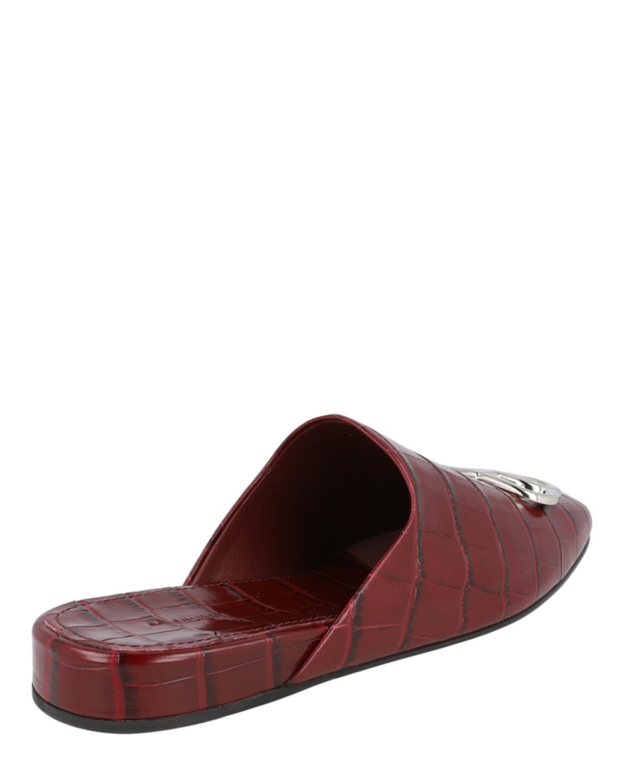Balenciaga Croc Embossed Leather Cosy Bb Mule In Burgundy