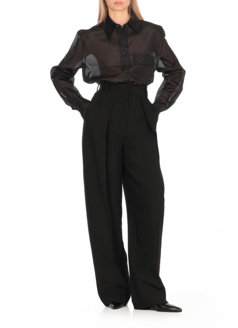 Khaite Cessie Pleated High-waisted Trousers In Black