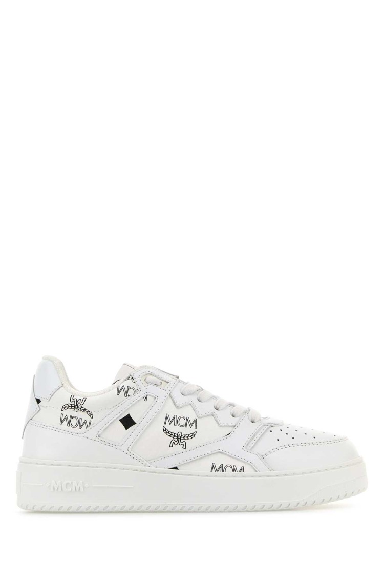 Mcm Printed Canvas Terrain Sneakers In White