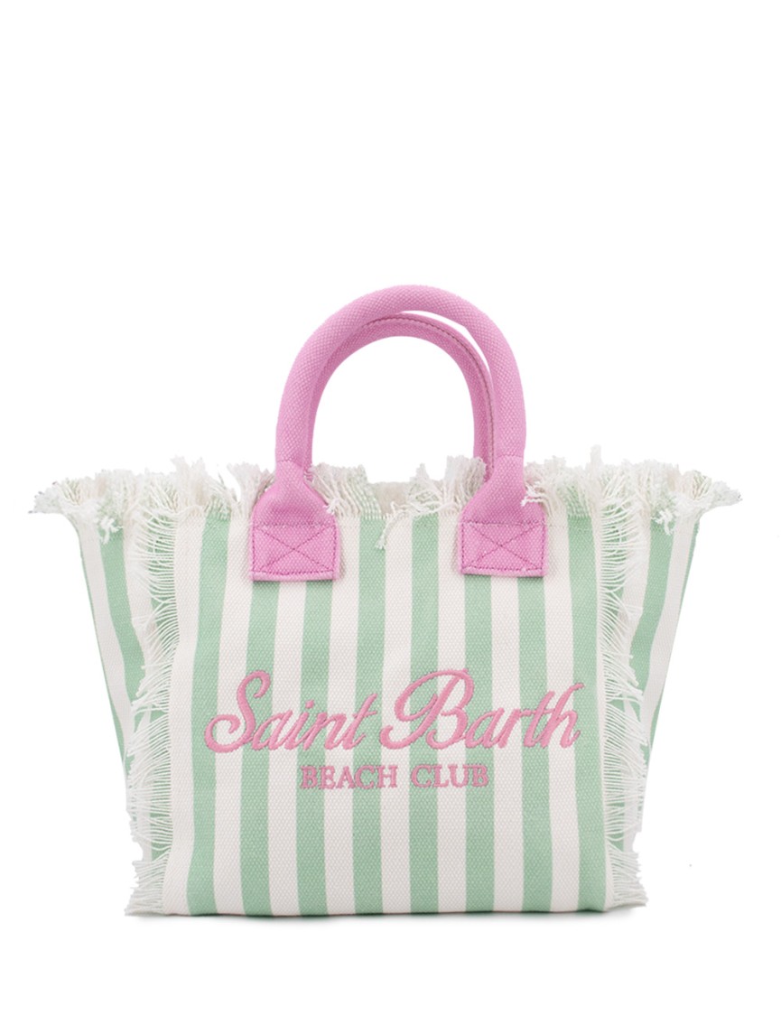 Mc2 Saint Barth Striped Canvas Shoulder Bag With Contrasting Handles