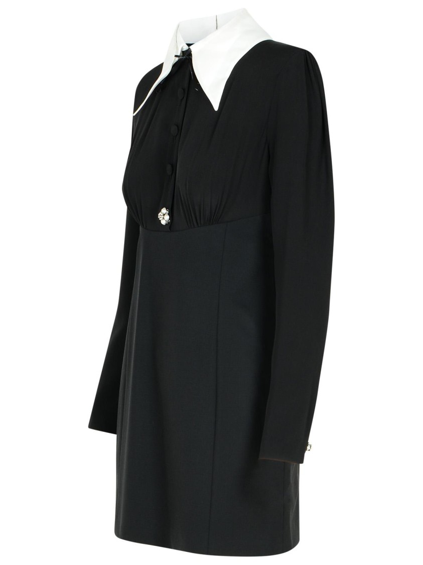 Versace Pearl-detailed Long-sleeved Mini Dress In Black
