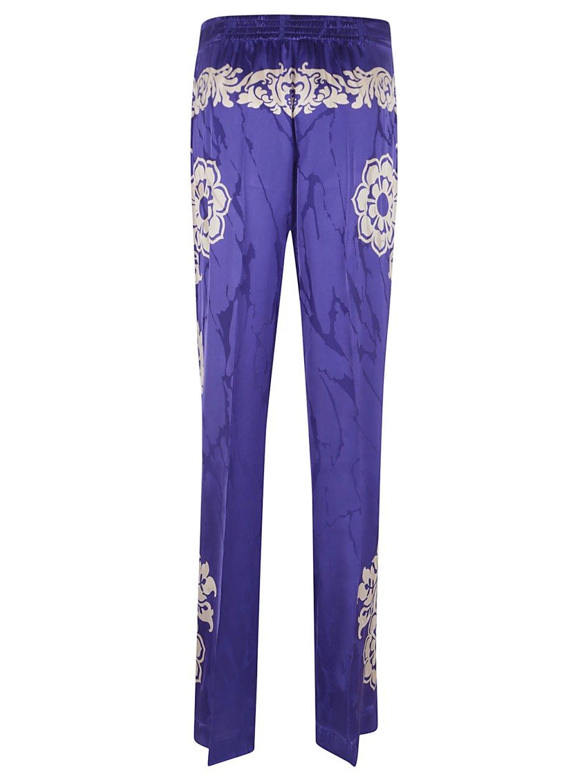 Etro Patterned Trousers With Elastic Waistband And Embellishments In Blue
