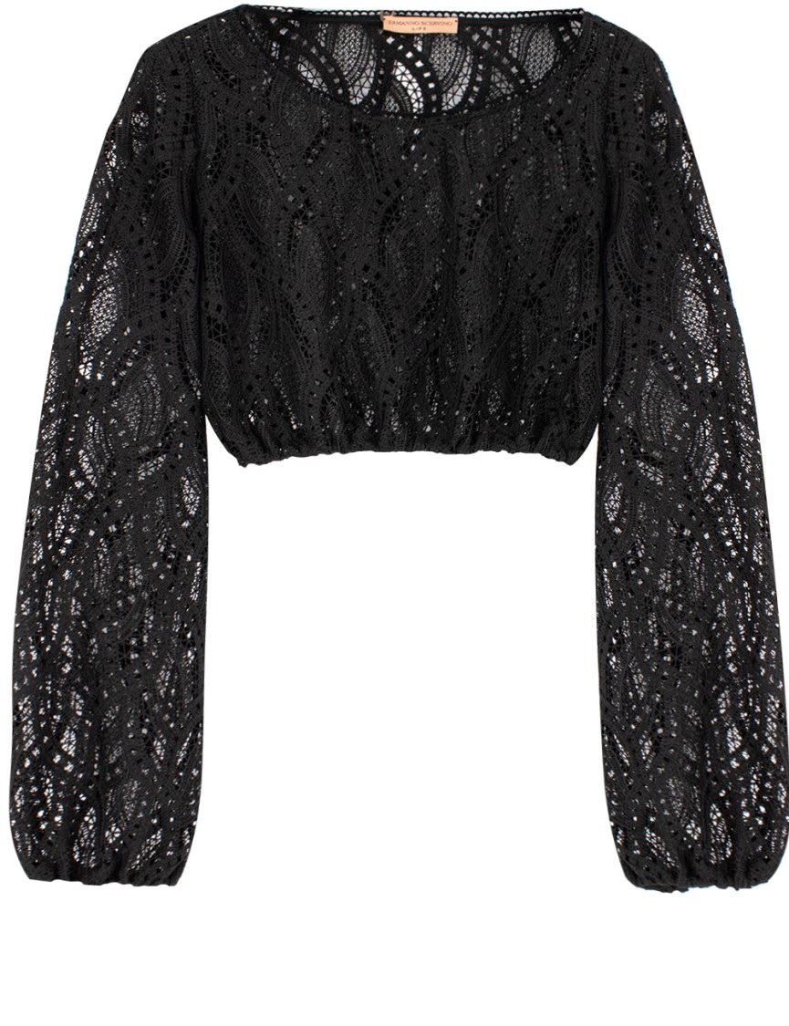 Ermanno Scervino Cropped Black Lace Top With Intricate Detailing