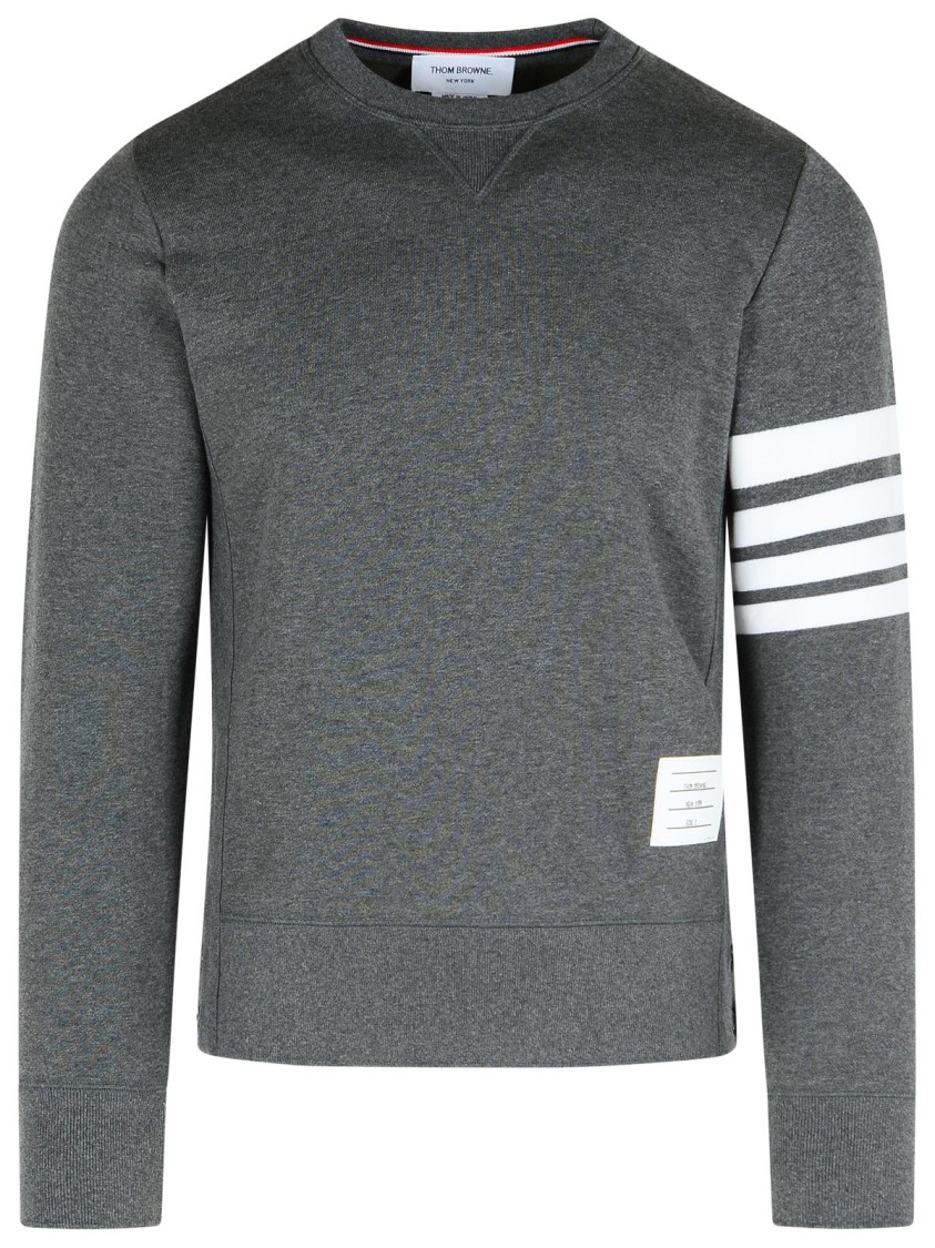 Thom Browne '4 Bar' Dark Grey Cotton Sweatshirt In Gray