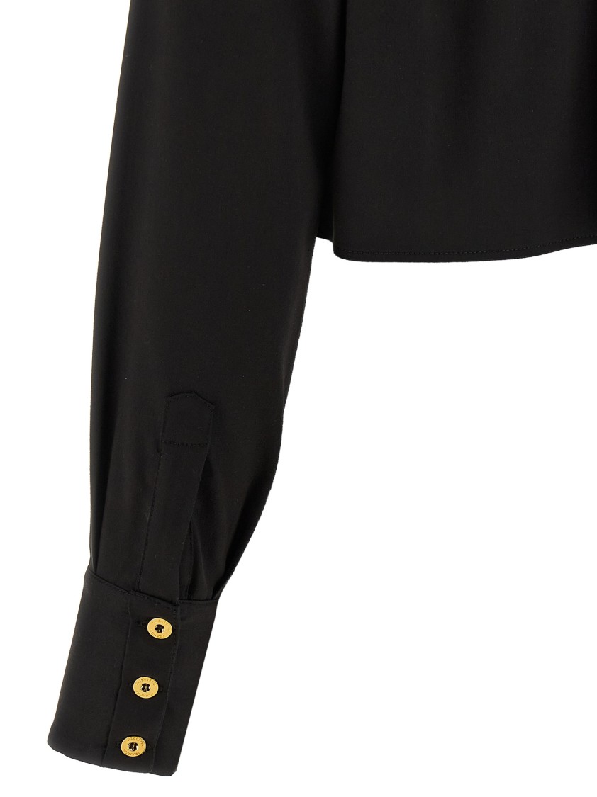 Elisabetta Franchi Short Shirt With Long Sleeves And Collar In Black